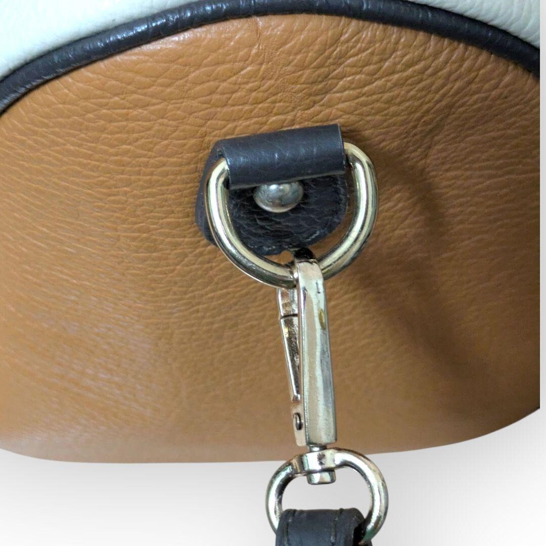 1円スタート【マルコビアンキーニ】2way ショルダーバッグ ハンドバッグ ミニボストン レザー 本革バイカラー MARCO BIANCHINI 白 ネイビー_画像9