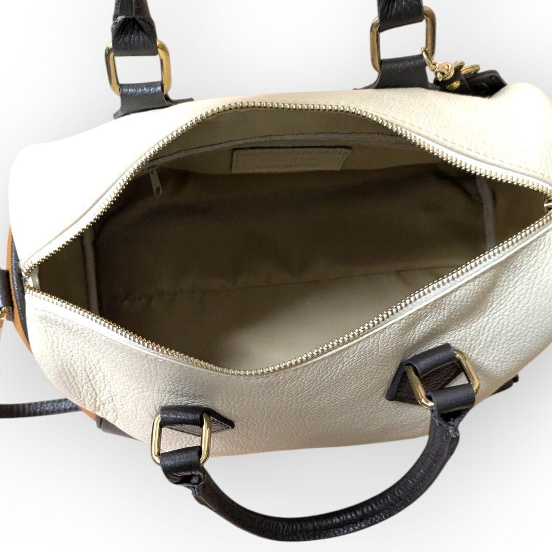 1円スタート【マルコビアンキーニ】2way ショルダーバッグ ハンドバッグ ミニボストン レザー 本革バイカラー MARCO BIANCHINI 白 ネイビー_画像10