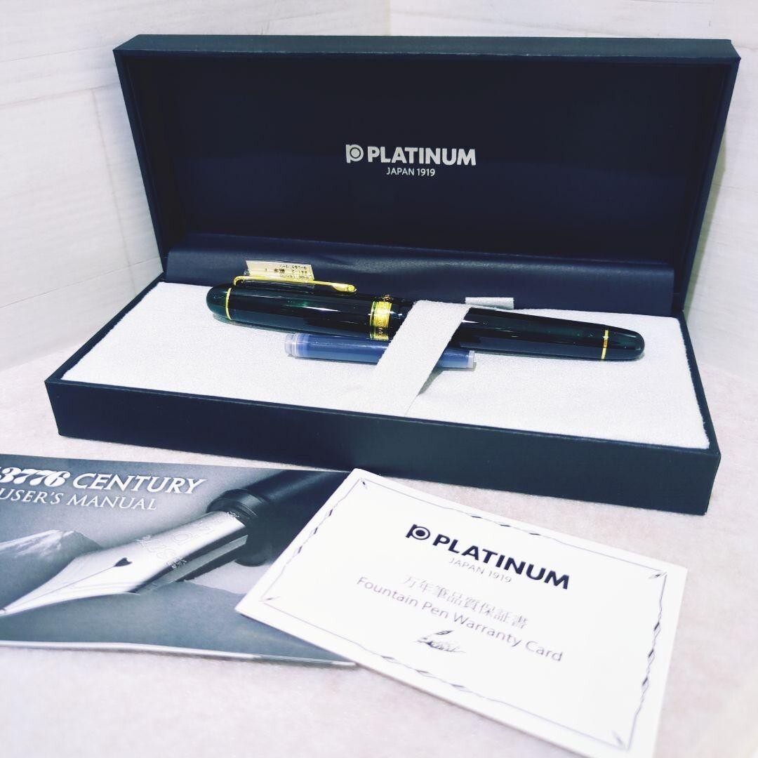 1円〜 新品未使用 プラチナ万年筆 #3776 センチュリー 585 ペン先14K 緑 細字 Fニブ 箱付きインク付き ローレルグリーン 超美品 PLATINUM_画像1