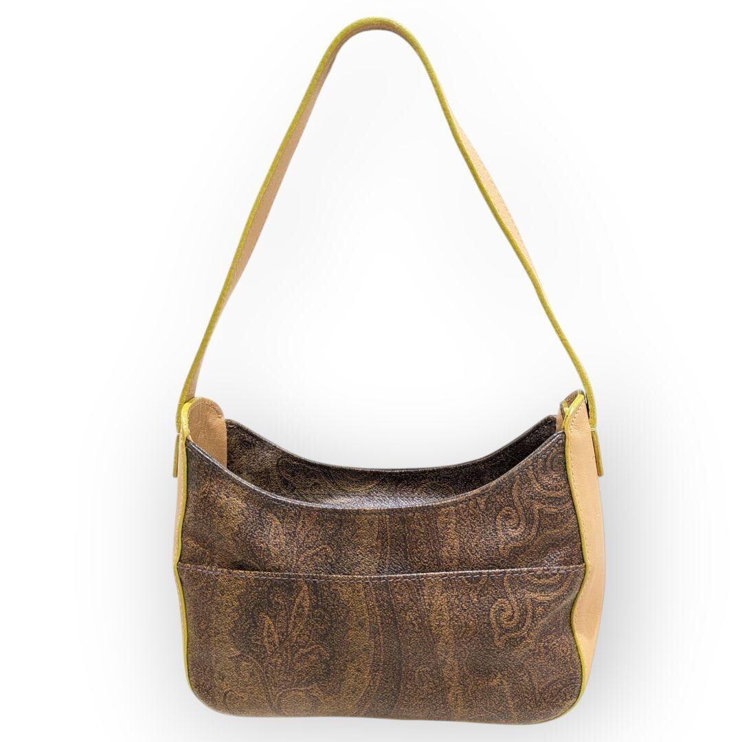 1円〜【エトロ】ETRO ワンショルダー ハンドバッグ ペイズリー柄 アクセサリーポーチ PVC ブラウン レザー ワンショル バック かばん 鞄_画像2