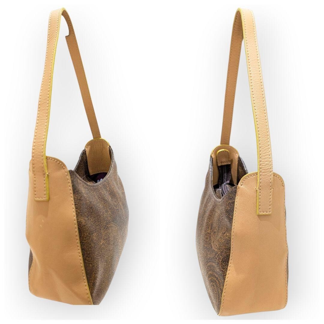 1円〜【エトロ】ETRO ワンショルダー ハンドバッグ ペイズリー柄 アクセサリーポーチ PVC ブラウン レザー ワンショル バック かばん 鞄_画像4