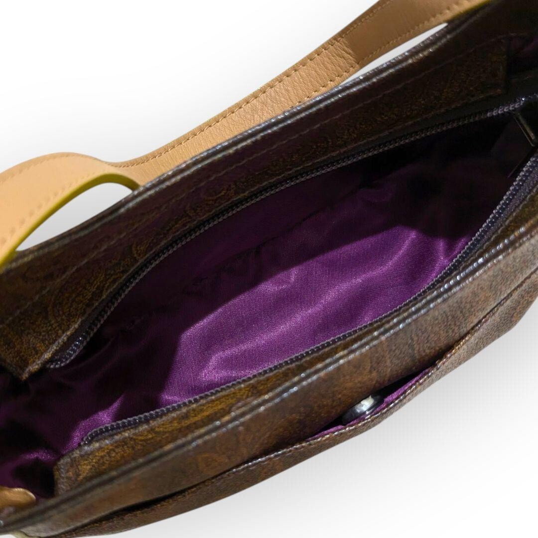 1円〜【エトロ】ETRO ワンショルダー ハンドバッグ ペイズリー柄 アクセサリーポーチ PVC ブラウン レザー ワンショル バック かばん 鞄_画像9