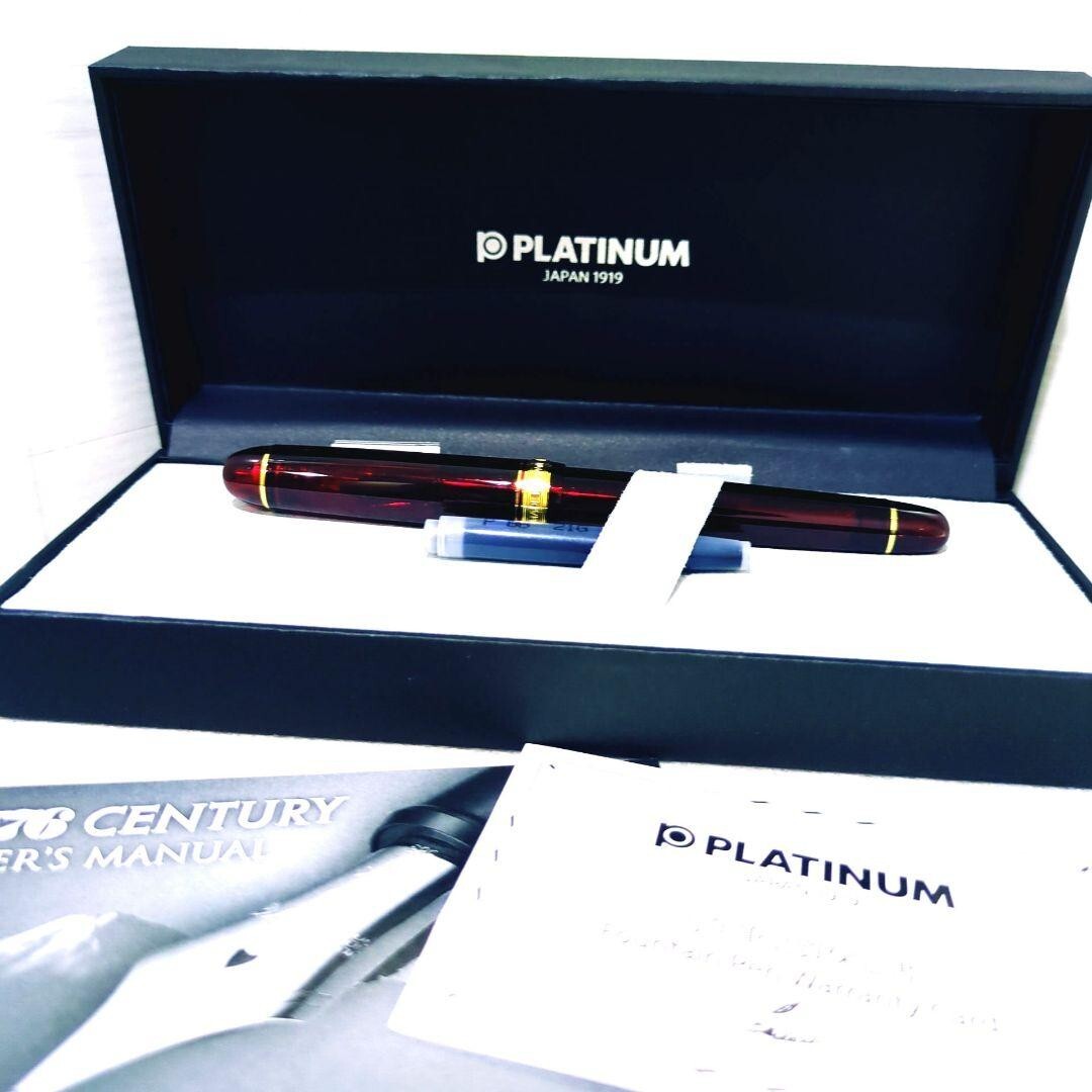 1円〜 新品未使用 プラチナ万年筆 #3776 センチュリー F 585 ペン先14K 赤 細字 Fニブ ブルゴーニュ PLATINUM 箱、インク付き 超美品_画像1