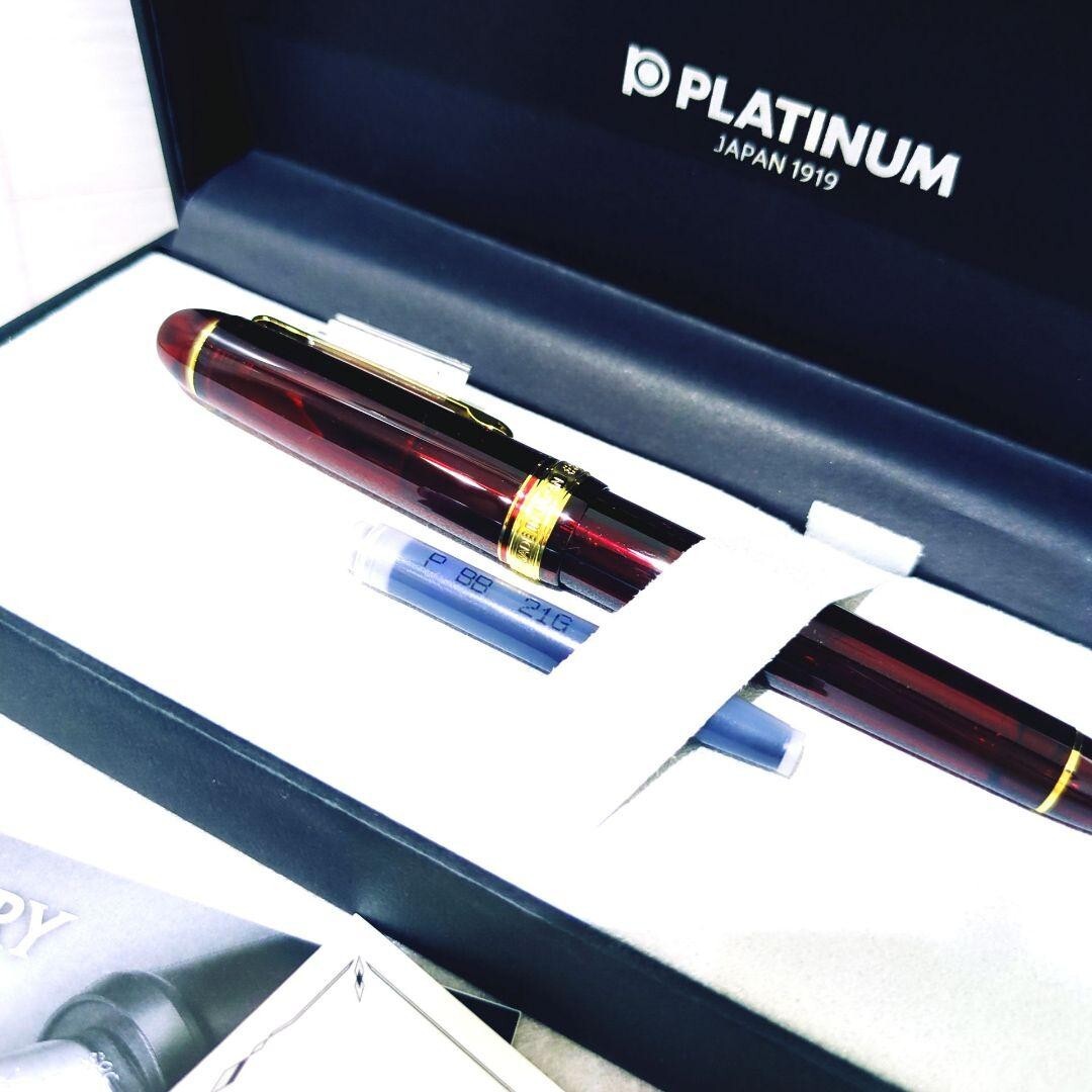 1円〜 新品未使用 プラチナ万年筆 #3776 センチュリー F 585 ペン先14K 赤 細字 Fニブ ブルゴーニュ PLATINUM 箱、インク付き 超美品_画像2