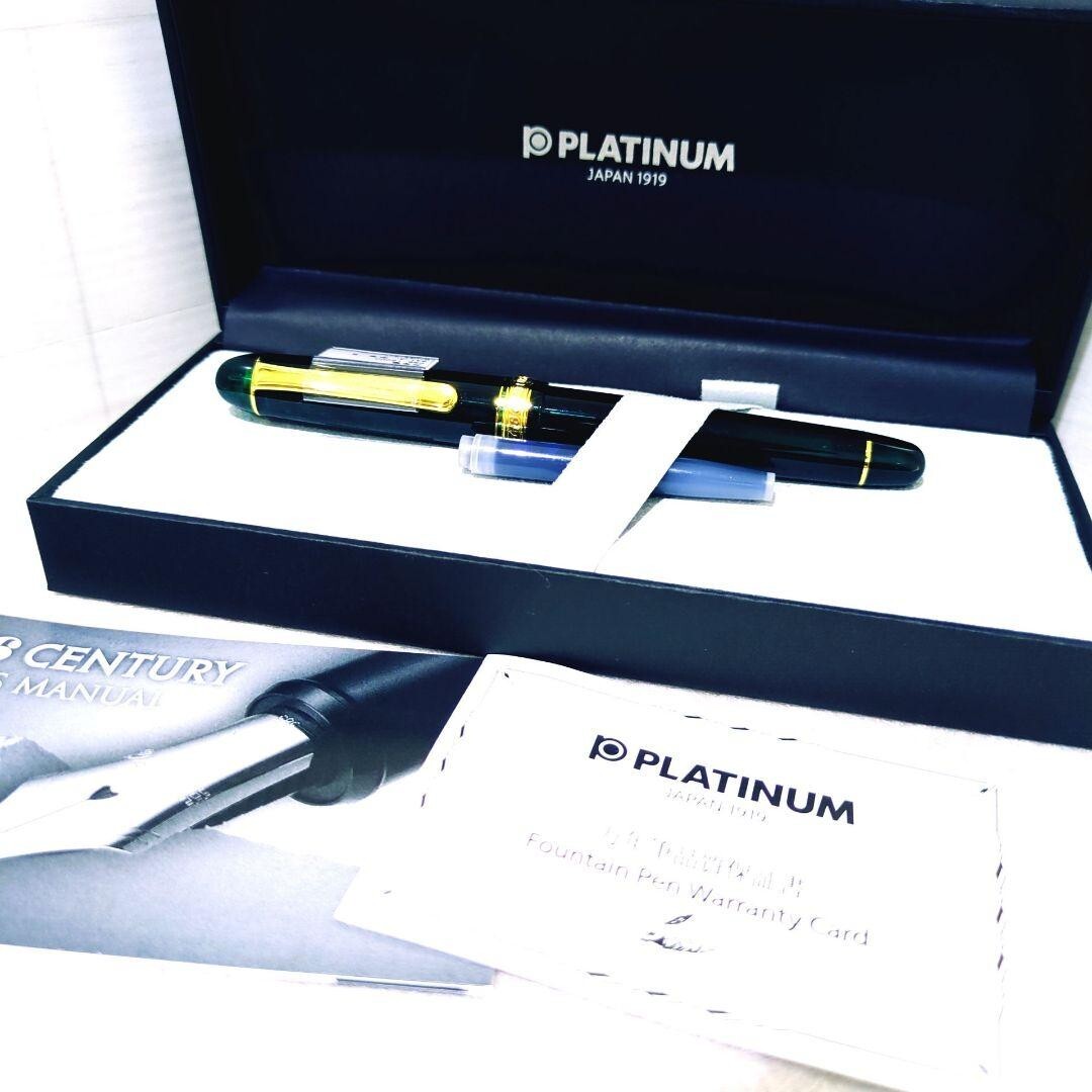 1円〜 新品未使用 プラチナ万年筆 #3776 センチュリー 585 ペン先14K 緑 中字 Mニブ 箱付きインク付き ローレルグリーン 超美品 PLATINUM_画像1