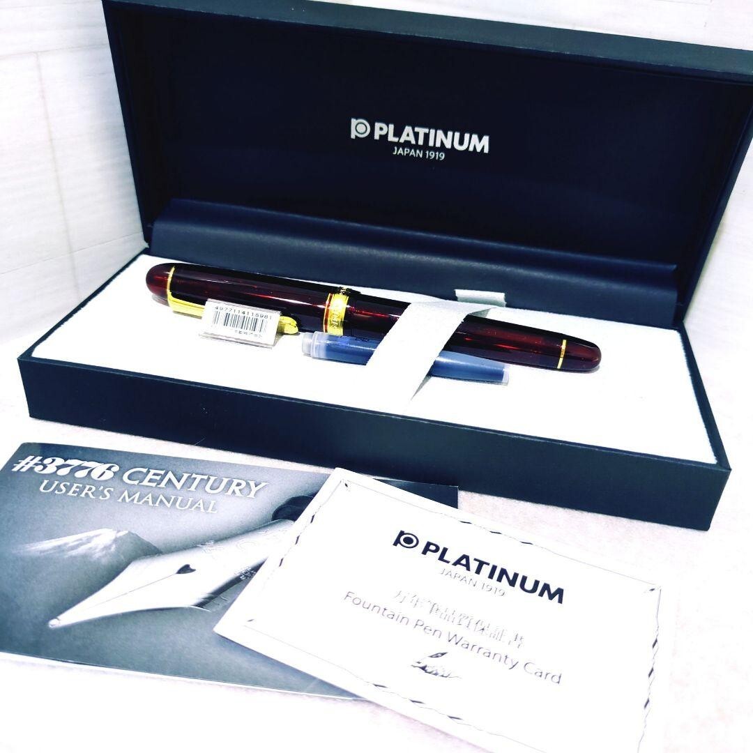 1円〜 新品未使用 プラチナ万年筆 #3776 センチュリー 585 ペン先14K 赤 極細字 EFニブ 箱付きインク付き ブルゴーニュ 超美品 PLATINUM_画像1