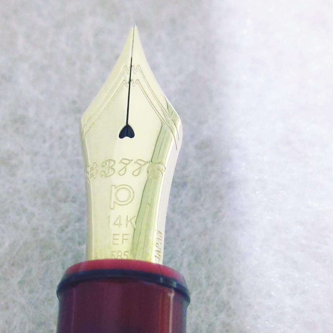 1円〜 新品未使用 プラチナ万年筆 #3776 センチュリー 585 ペン先14K 赤 極細字 EFニブ 箱付きインク付き ブルゴーニュ 超美品 PLATINUM_画像3