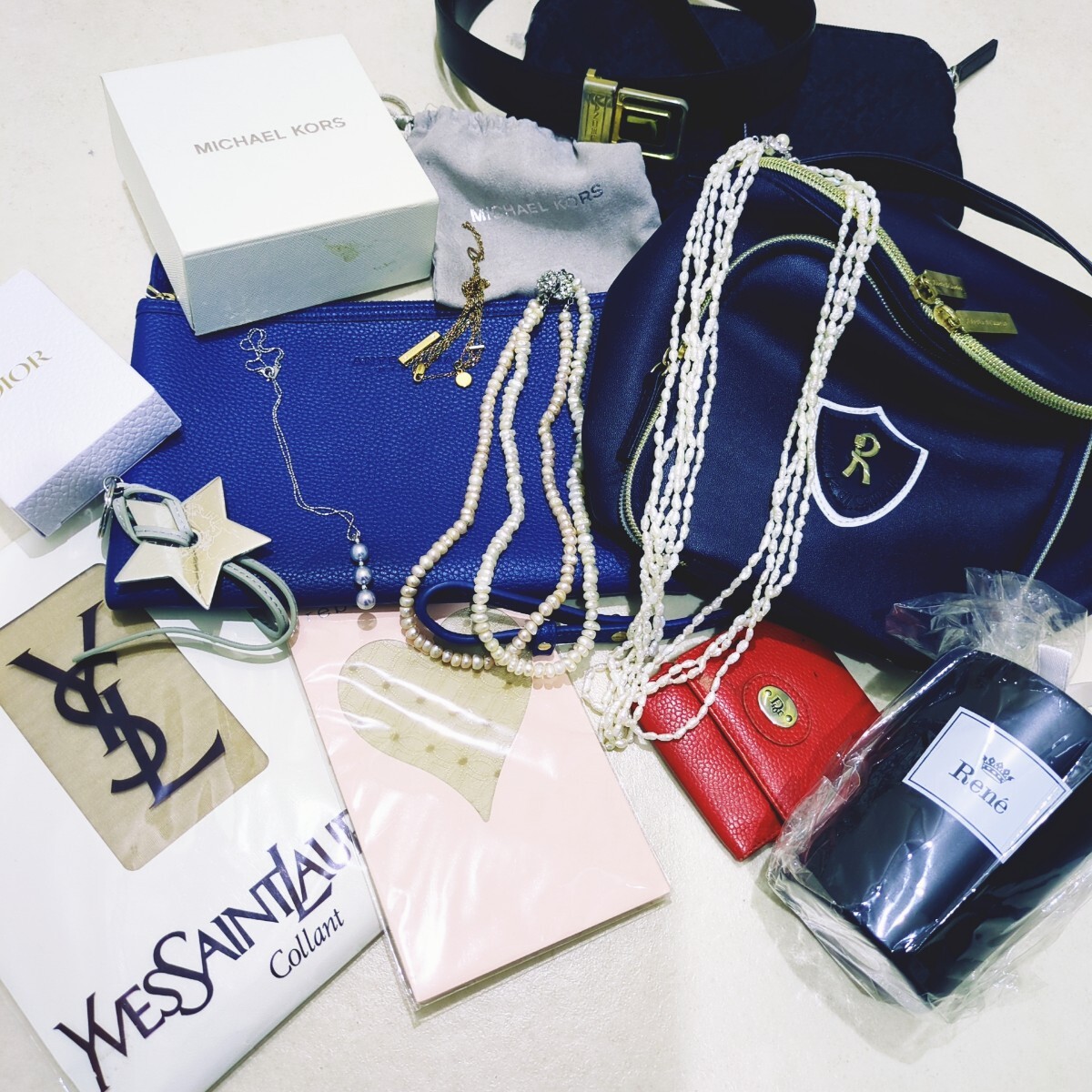 1円スタート 雑貨まとめ Dior ディオール マイケルコース イヴサンローラン ロベルタ アンテプリマ ルネ Rene パール 財布 ネックレス 13点_画像1