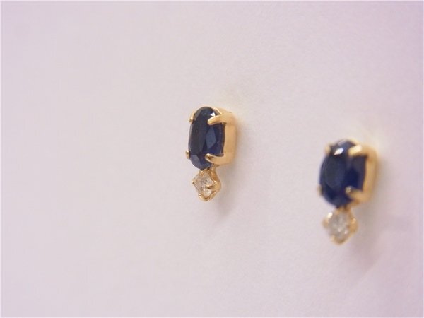 ◎ K18ピアス　◎　K18YG　サファイア0.20ct　ダイヤ0.02ct　スタッドピアス　18金イエローゴールド　◎美品_画像4