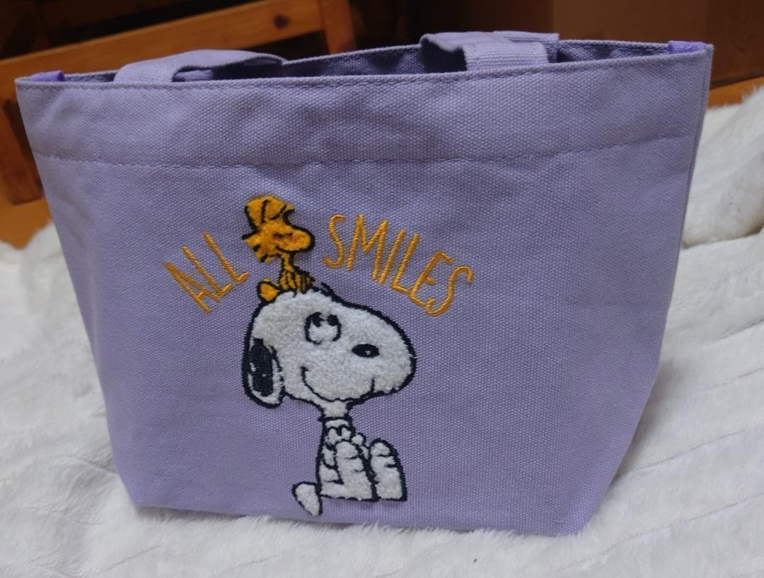 新品☆スヌーピー　さがら刺繍　帆布　ランチ　トートバッグ 　パープル　送料無料_画像7