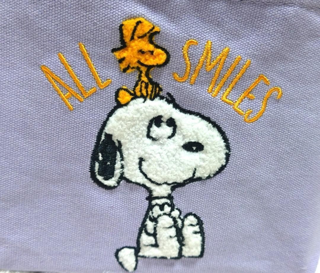 新品☆スヌーピー　さがら刺繍　帆布　ランチ　トートバッグ 　パープル　送料無料_画像2