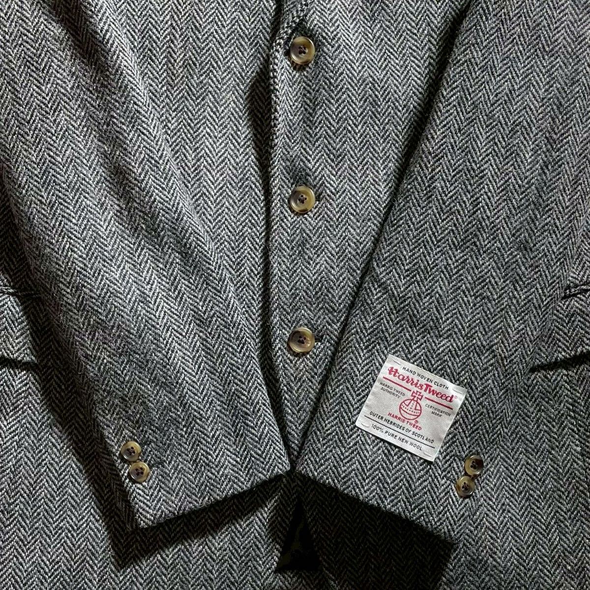 【未使用 袖タグ付 希少XL 】 Harris Tweed OXFORD CLASSIC ハリスツイード テーラードジャケット ヘリンボーン アンコン スーツ LL メンズ_画像7