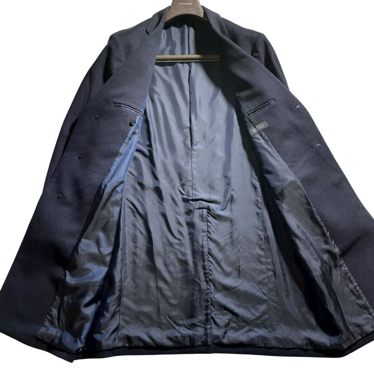 【未使用級 希少XL位 繊維の宝石カシミヤ100%】BARNEYS NEWYORK バーニーズニューヨーク チェスターコート ロング丈 アウター ブルゾン 紺_画像4