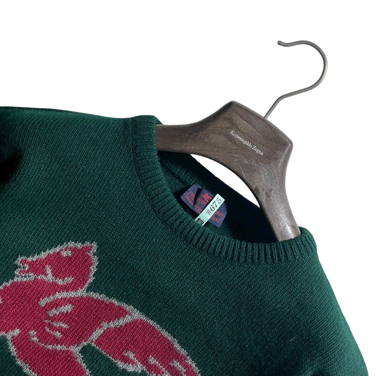 【極美品 希少XL位 カシミヤ級の手触り】ETRO エトロ ニット セーター ロゴ ペガサス アンゴラ ヴァージンウール グリーン クリーニング済_画像3