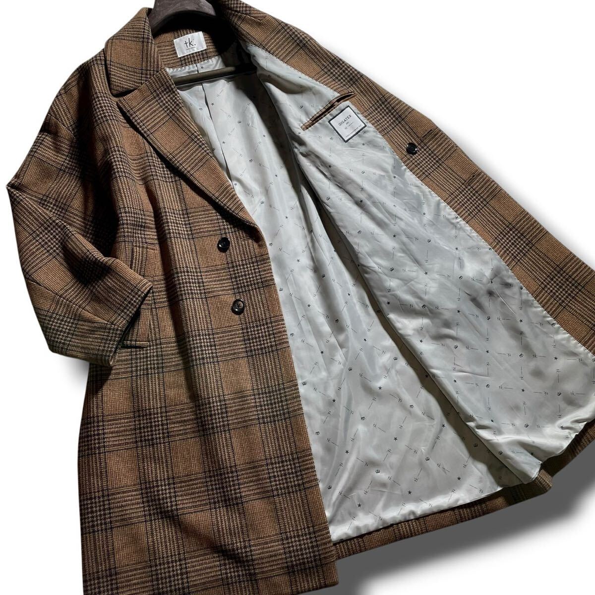 【未使用級 希少XL位 イタリア製MIDA社生地】 TAKEO KIKUCHI タケオキクチ チェスターコート ロング チェック柄 GIGATEX アウター ブルゾン_画像1