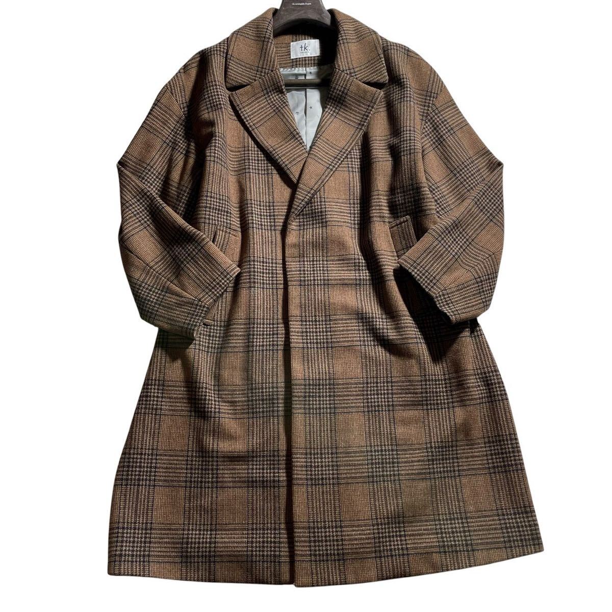 【未使用級 希少XL位 イタリア製MIDA社生地】 TAKEO KIKUCHI タケオキクチ チェスターコート ロング チェック柄 GIGATEX アウター ブルゾン_画像3