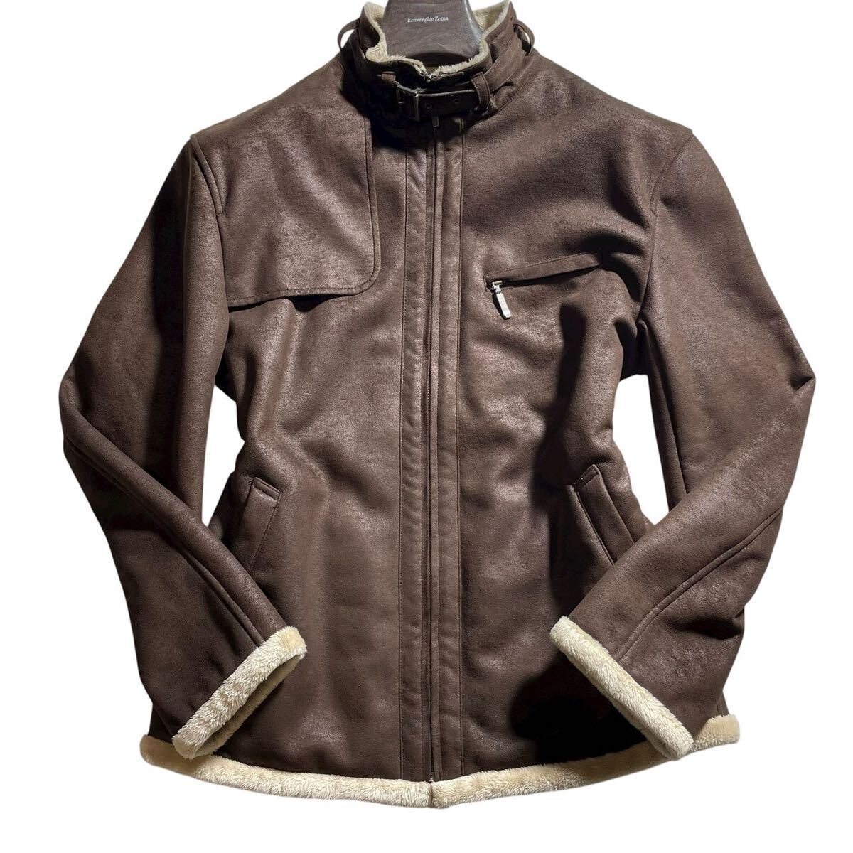 【未使用級 希少XL位】◆バーバリーブラックレーベル Fムートン ボア 極暖 ブラウン 防寒性◎ レザージャケットBURBERRY BLACK LABE コート_画像3