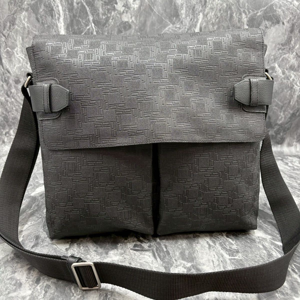 極美品 ダンヒル dunhill メンズ ビジネス ショルダーバッグ メッセンジャーバッグ ディーエイト D8 PVC レザー本革 A4鞄 斜め掛け _画像2