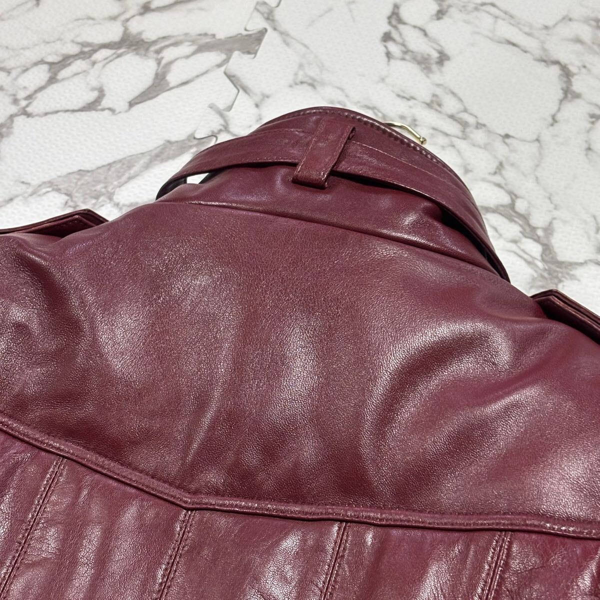 【未使用級 希少色 XL】 Liugoo Leathers リューグーレザーズ シングルライダース ラムレザー ファー 羊革 ボルドー ブルゾン アウター LL_画像6