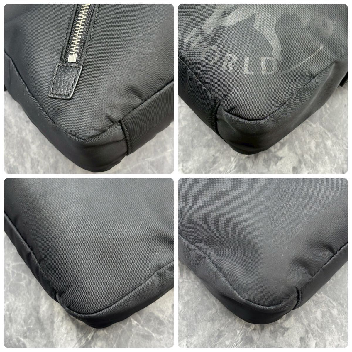 HUNTING WORLD ハンティングワールド ショルダーバッグ サコッシュ 斜め掛け クロスボディ メンズ ロゴ レザー ナイロン ジップ ブラック _画像5