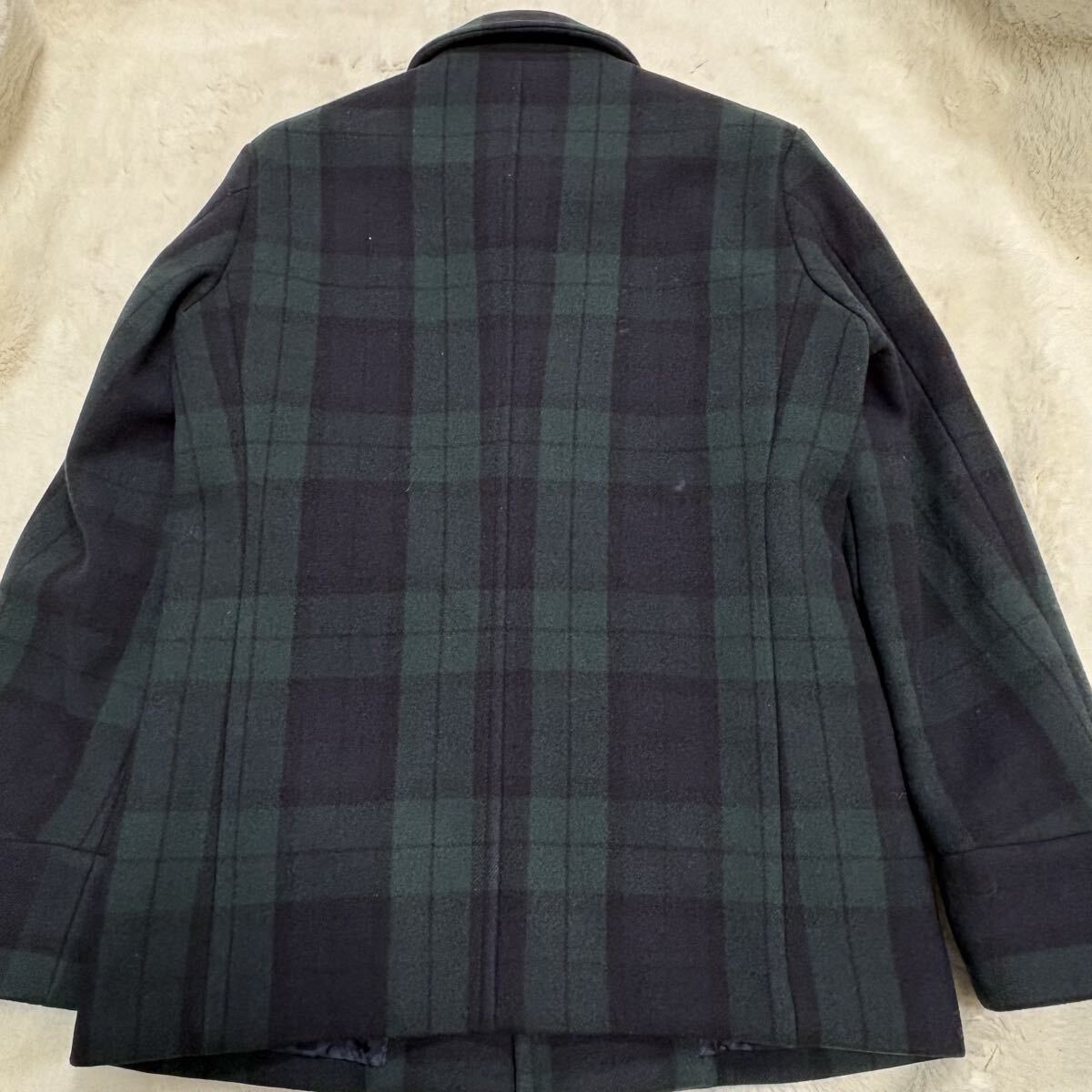 【未使用級/希少グリーン/L相当】 EDIFICE エディフィス マリンコート 肉厚 レザー ベルト ピーコート くるみボタン アウター ブルゾン 48_画像4