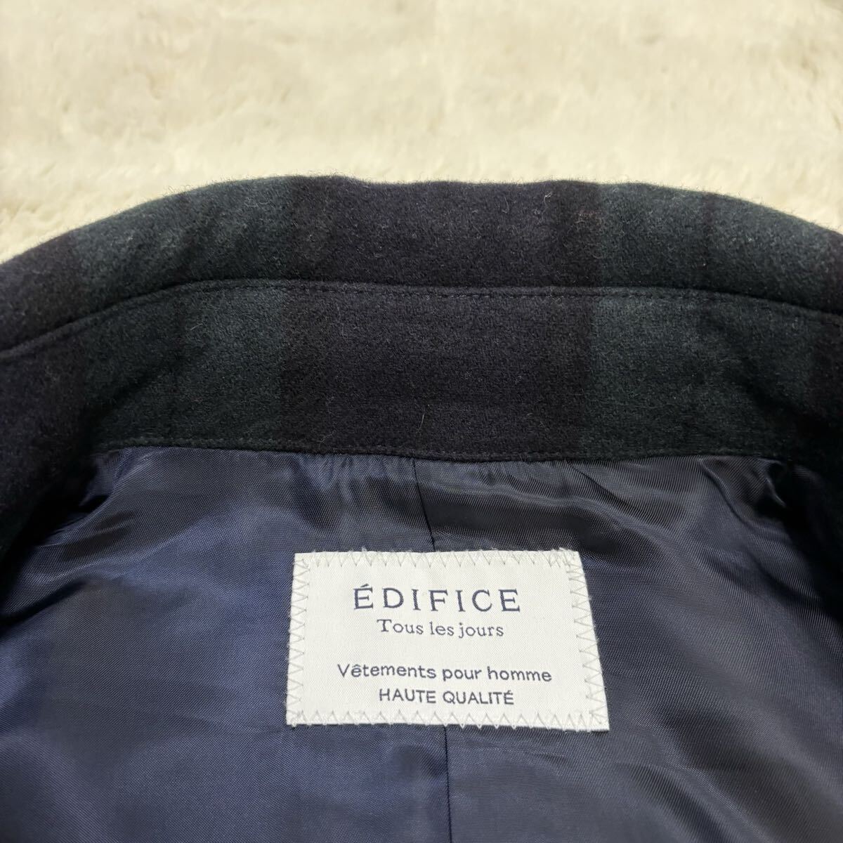 【未使用級/希少グリーン/L相当】 EDIFICE エディフィス マリンコート 肉厚 レザー ベルト ピーコート くるみボタン アウター ブルゾン 48_画像6