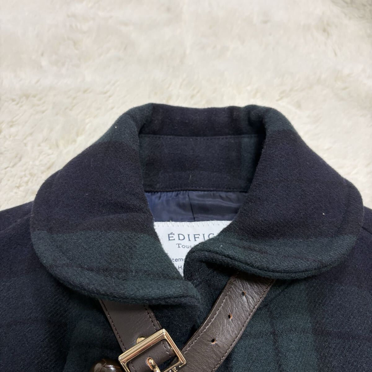 【未使用級/希少グリーン/L相当】 EDIFICE エディフィス マリンコート 肉厚 レザー ベルト ピーコート くるみボタン アウター ブルゾン 48_画像7