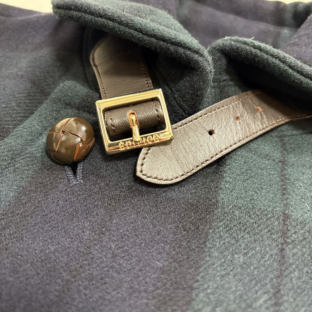 【未使用級/希少グリーン/L相当】 EDIFICE エディフィス マリンコート 肉厚 レザー ベルト ピーコート くるみボタン アウター ブルゾン 48_画像8