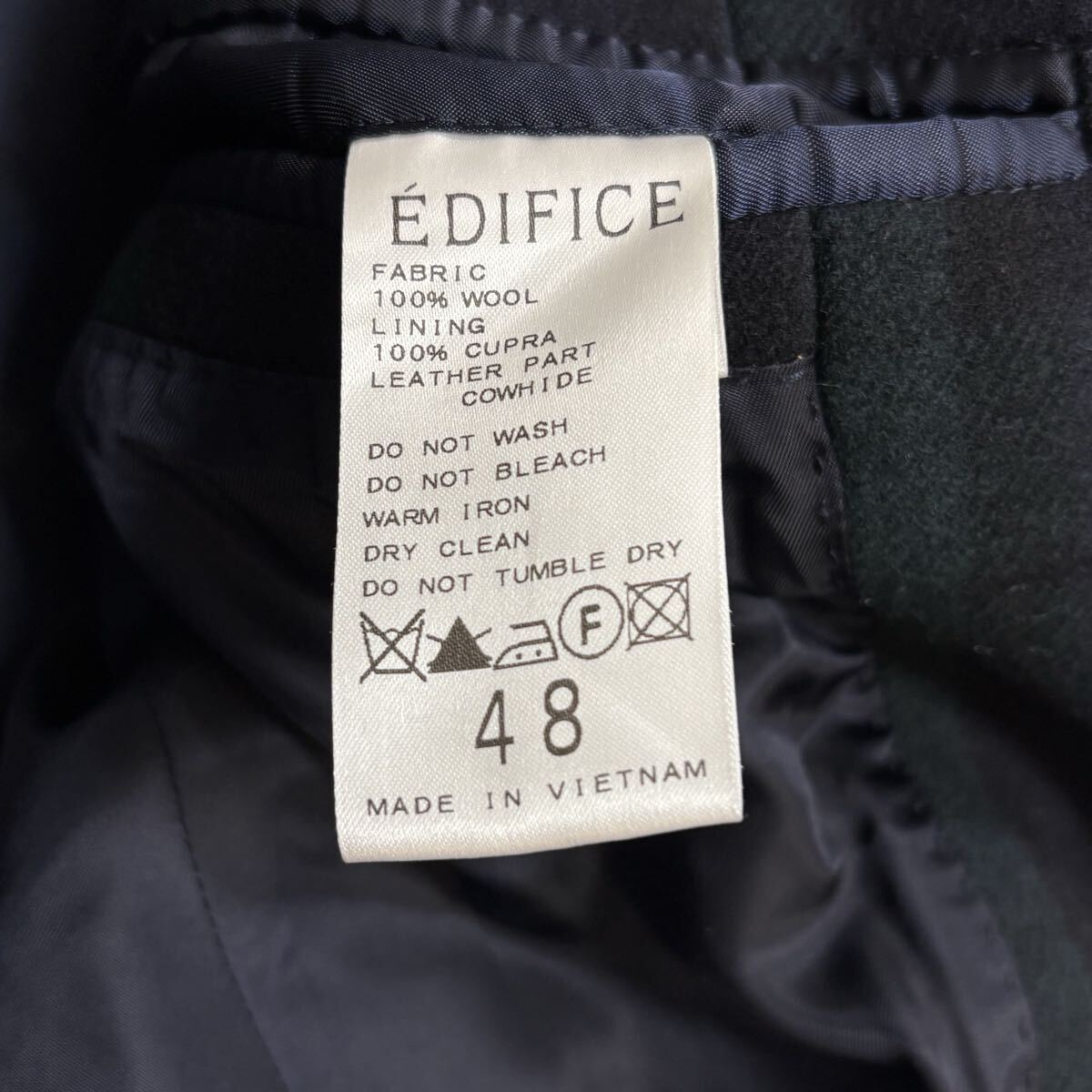 【未使用級/希少グリーン/L相当】 EDIFICE エディフィス マリンコート 肉厚 レザー ベルト ピーコート くるみボタン アウター ブルゾン 48_画像10