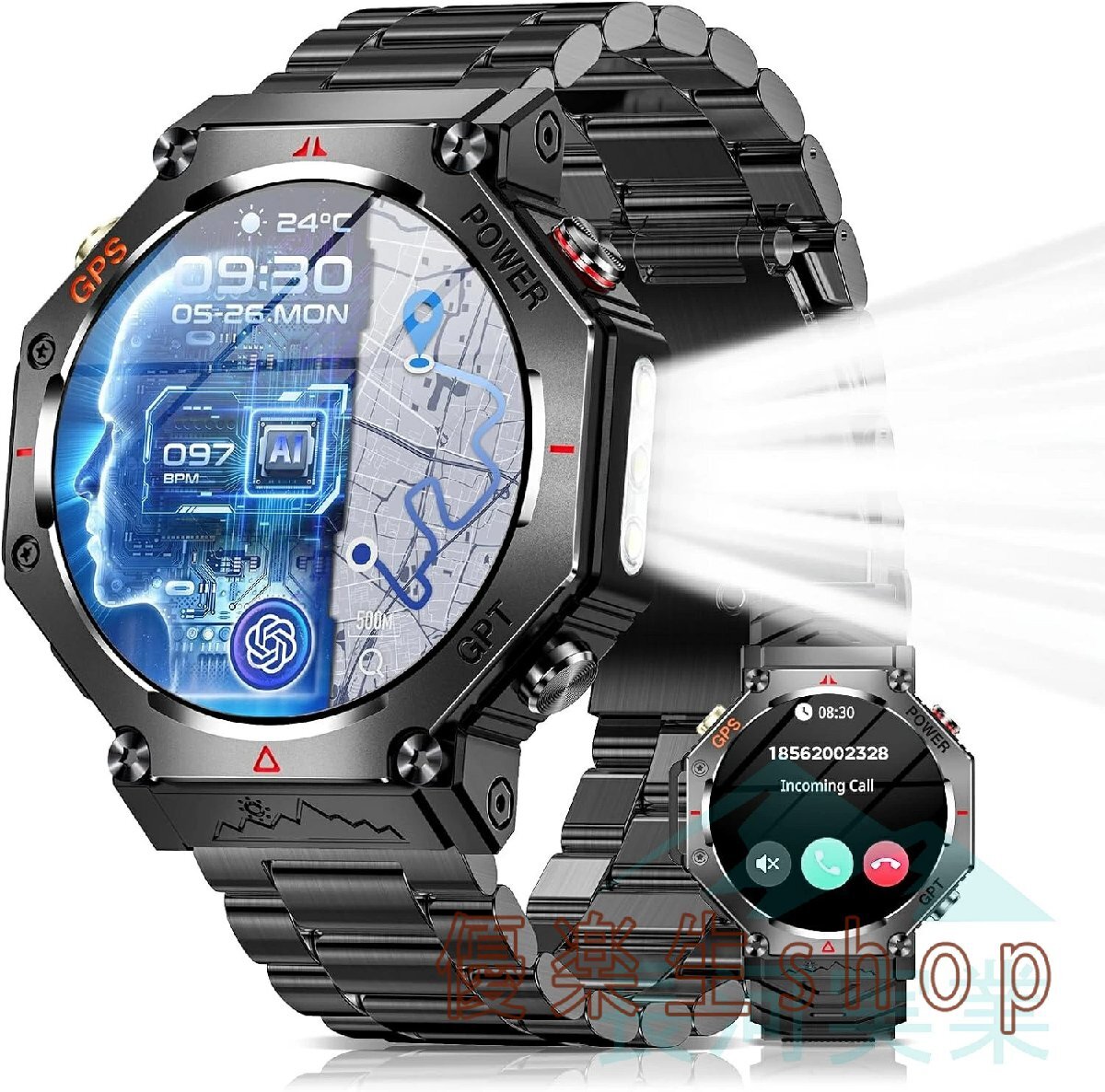 スマートウォッチCHATGPT付き Bluetooth通話 着信/LINEなどアプリ通知 IP68防塵防水 100＋運動モード GPS運動記録 歩数計 yhw093_画像8