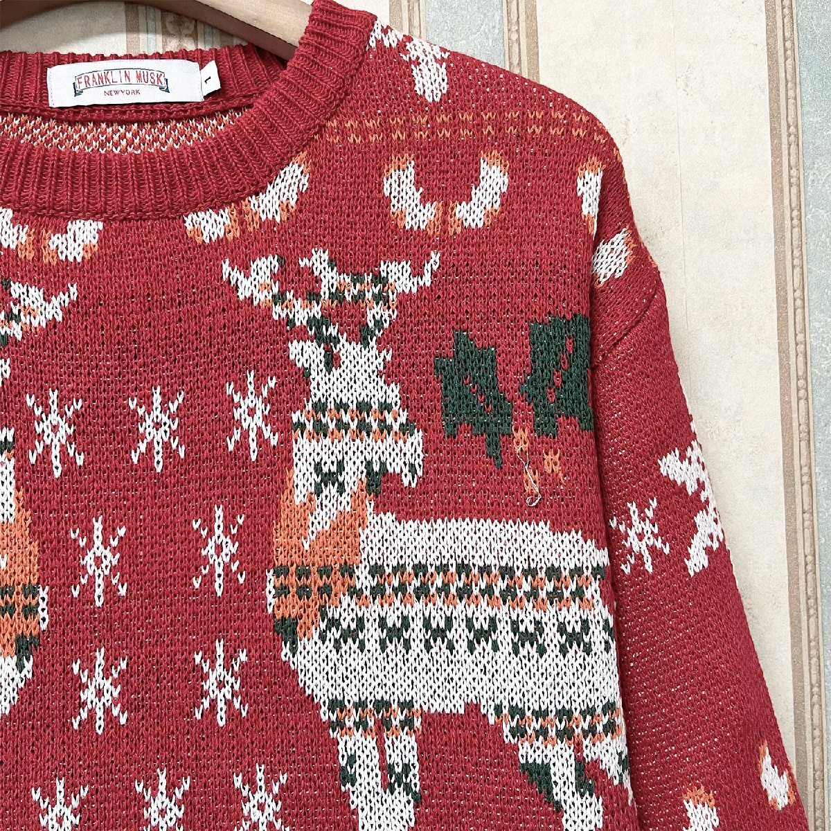 高級 定価5万 FRANKLIN MUSK・アメリカ・ニューヨーク発 セーター 上品 ストレッチ 防寒 保温 総柄 クリスマス ニット アメカジ サイズ4_画像5