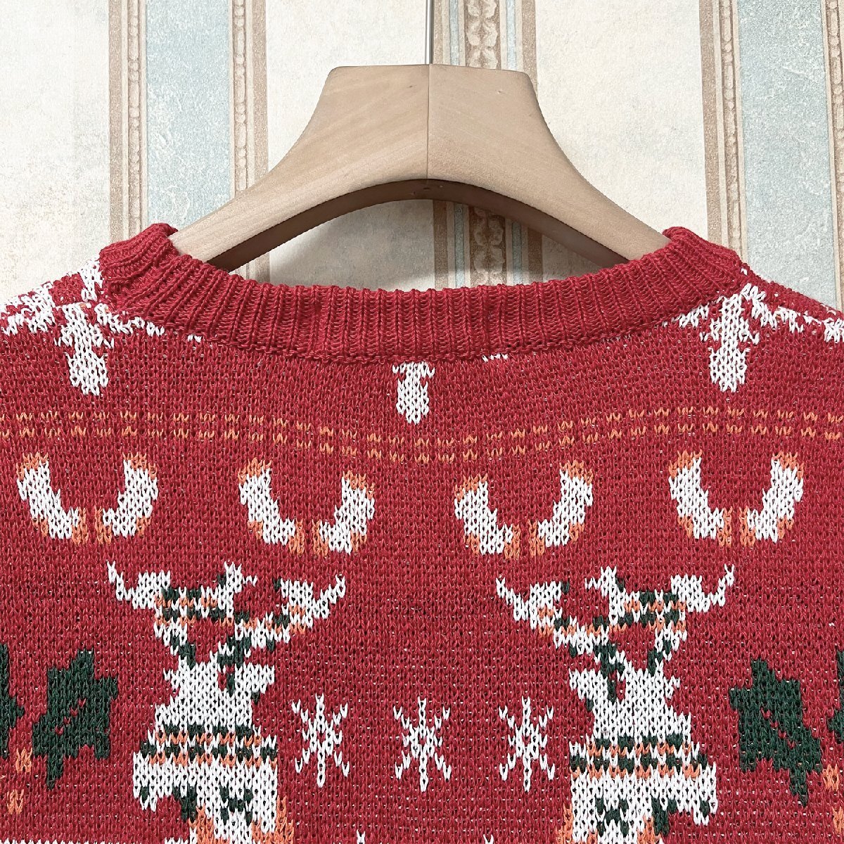 高級 定価5万 FRANKLIN MUSK・アメリカ・ニューヨーク発 セーター 上品 ストレッチ 防寒 保温 総柄 クリスマス ニット アメカジ サイズ4_画像4