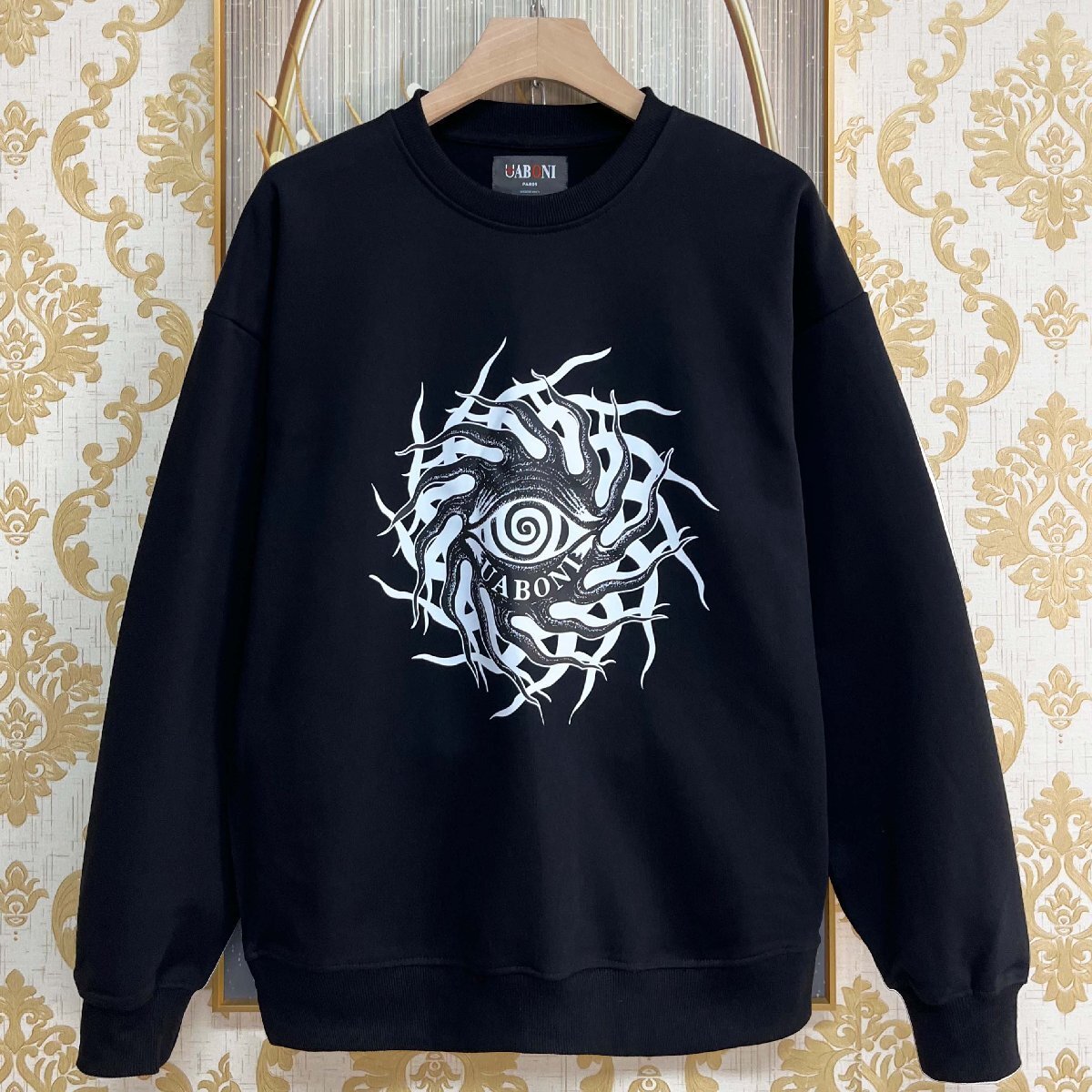 高級EU製＆定価4万◆UABONI*Paris*トレーナー*フランス*パリ発◆エジプト綿100％ 快適 柔らかい 個性 目柄 ゆったり カジュアル 街着 XL/50_画像1