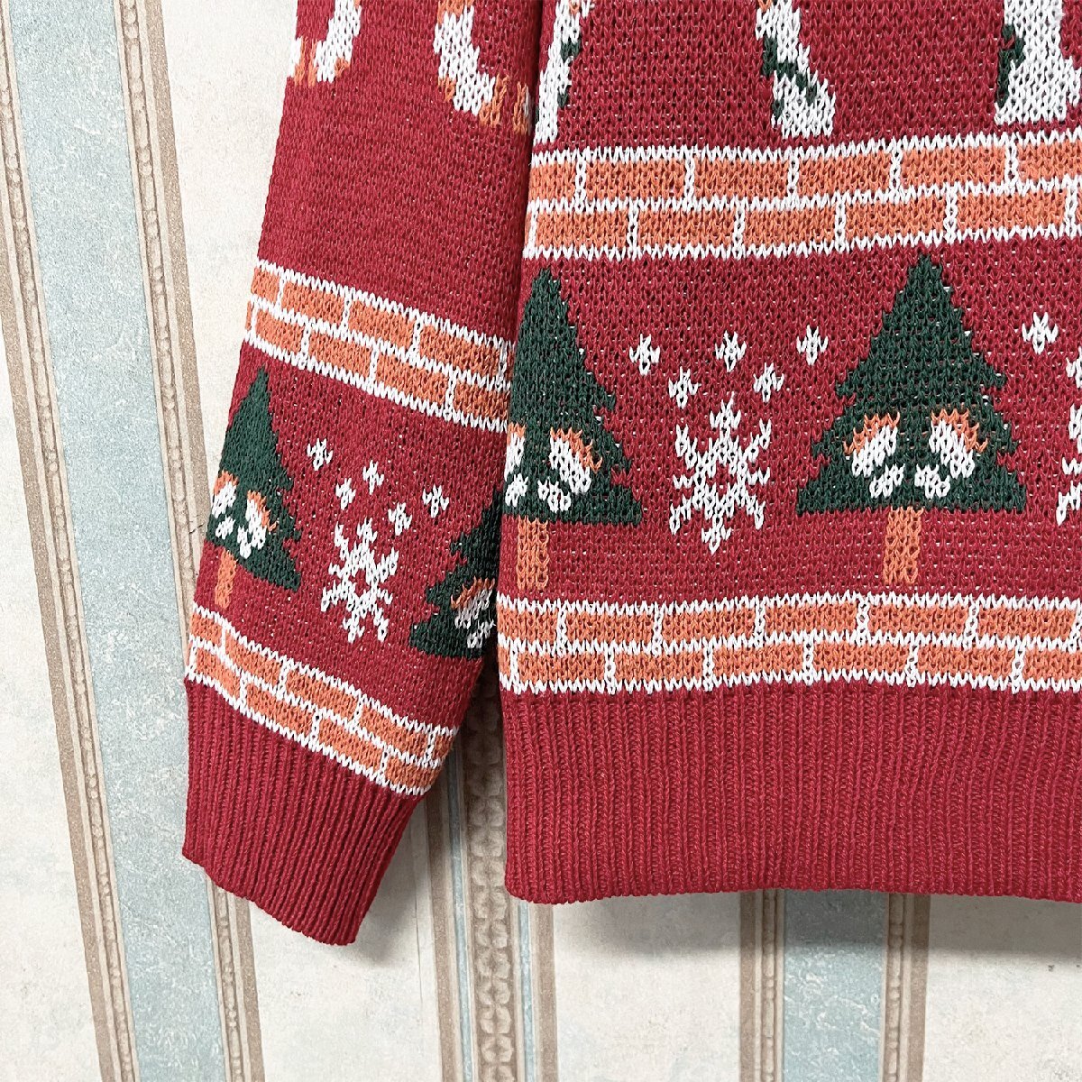 高級 定価5万 FRANKLIN MUSK・アメリカ・ニューヨーク発 セーター 上品 ストレッチ 防寒 保温 総柄 クリスマス ニット アメカジ サイズ4_画像6