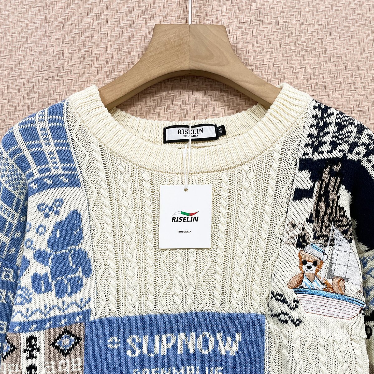 個性 ヨーロッパ製※定価5万◆ブルガリア発※RISELIN セーター ニット 上質 ソフト 暖かい 遊び心 総柄 刺繍 トップス クリスマス XL/50_画像3