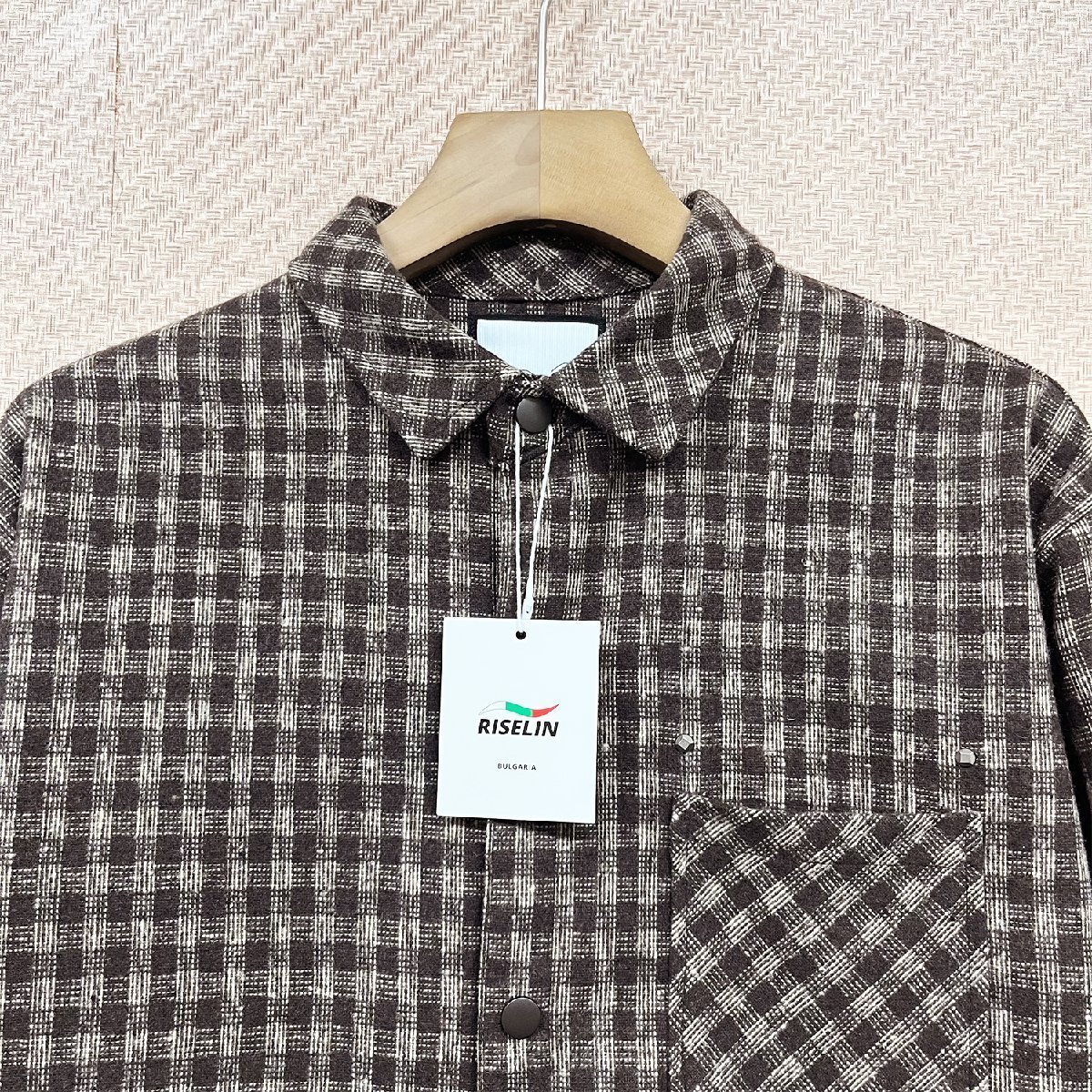 逸品ヨーロッパ製※定価4万◆ブルガリア発※RISELIN 長袖シャツ 綿混 個性 ソフト 保温 チェック柄 折り襟 ジャケット トップス 春秋 XL/50_画像4
