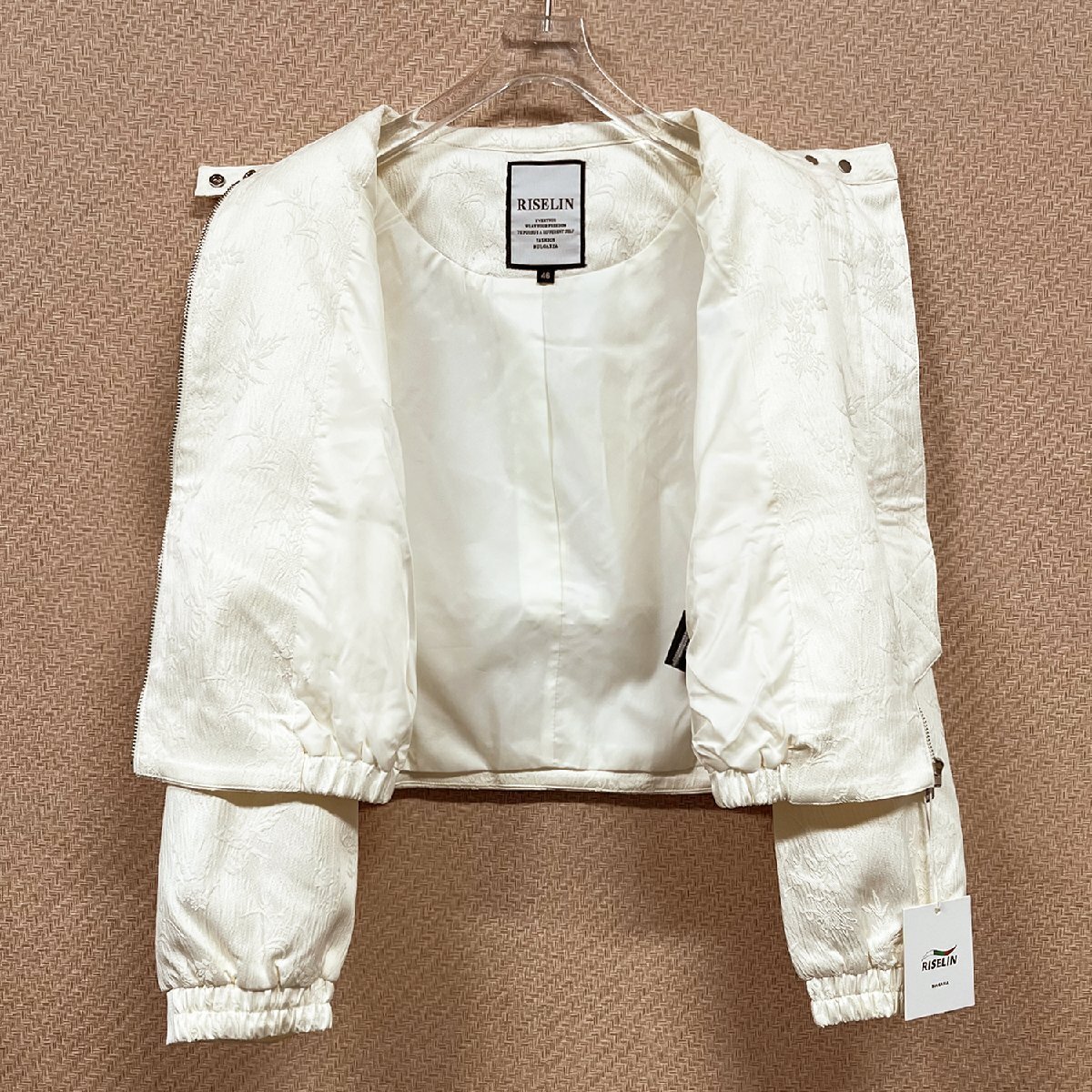 上品ヨーロッパ製※定価6万◆ブルガリア発※RISELIN ジャケット 滑らか 花柄 英字 ショート丈 アウター カジュアル レディース 秋冬 M/46_画像3