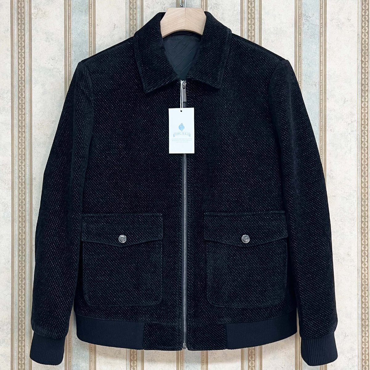 高級 定価7万 FRANKLIN MUSK・アメリカ・ニューヨーク発 ジャケット カシミア100% 防寒 ソフト キラキラ シンプル アウター 秋冬 サイズ1_画像1