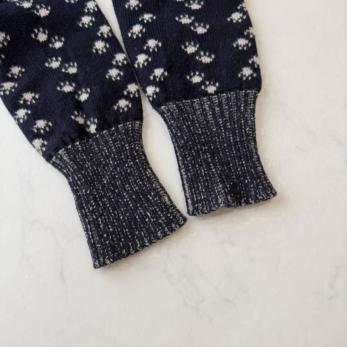 希少SEE BY CHLO 猫柄 ジャガード ニットカーディガン イタリア製 ヴァージンウール100% 濃紺 Sサイズ相当_画像6