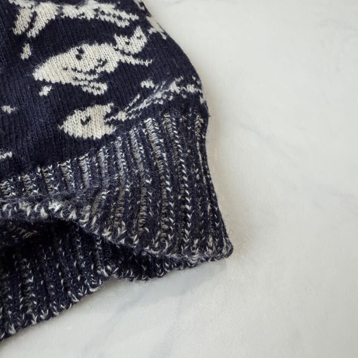 希少SEE BY CHLO 猫柄 ジャガード ニットカーディガン イタリア製 ヴァージンウール100% 濃紺 Sサイズ相当_画像7