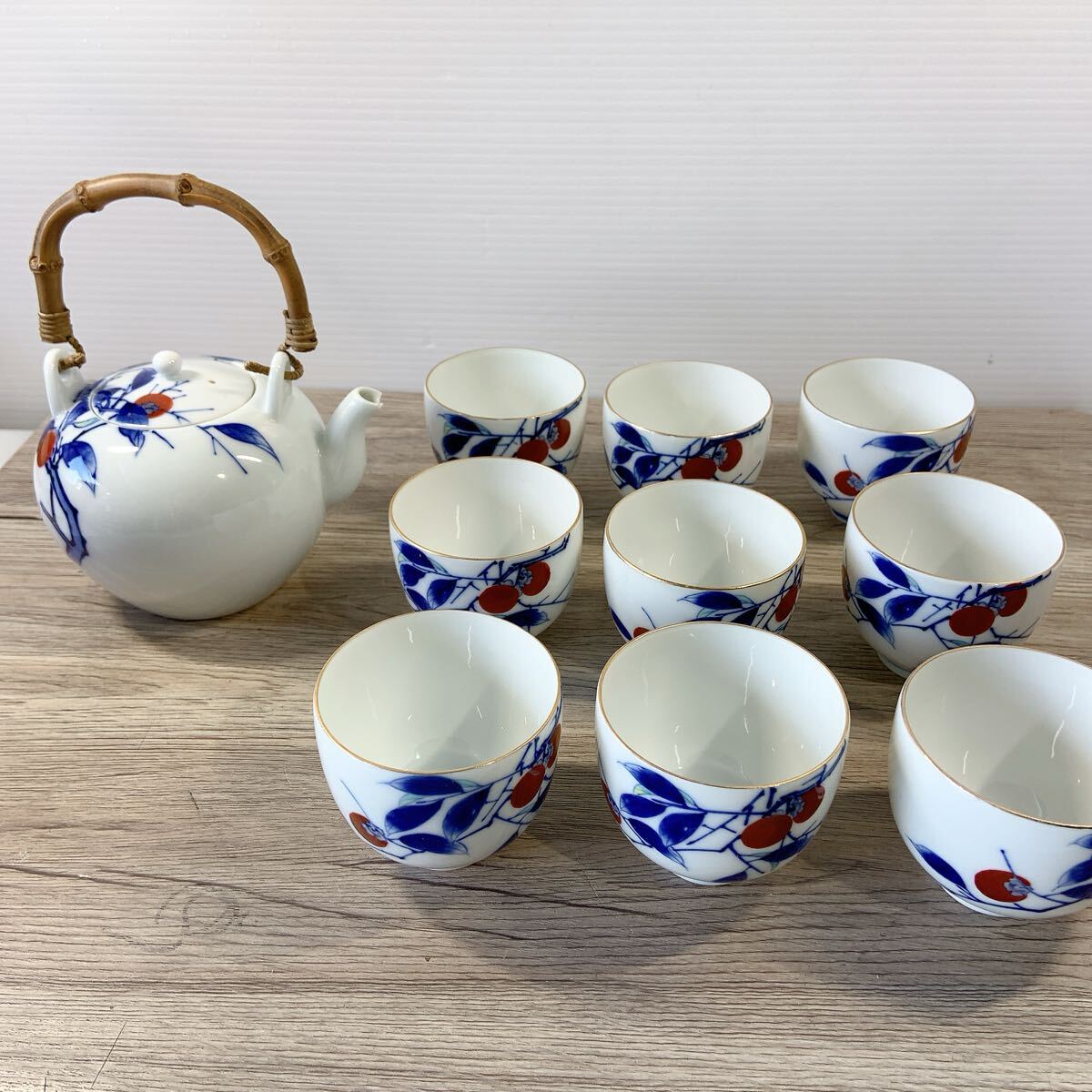  香蘭社　オールド　煎茶器揃　茶器揃 茶器セット 湯呑 急須 茶道具 煎茶道具 柿 和食器 陶器_画像1