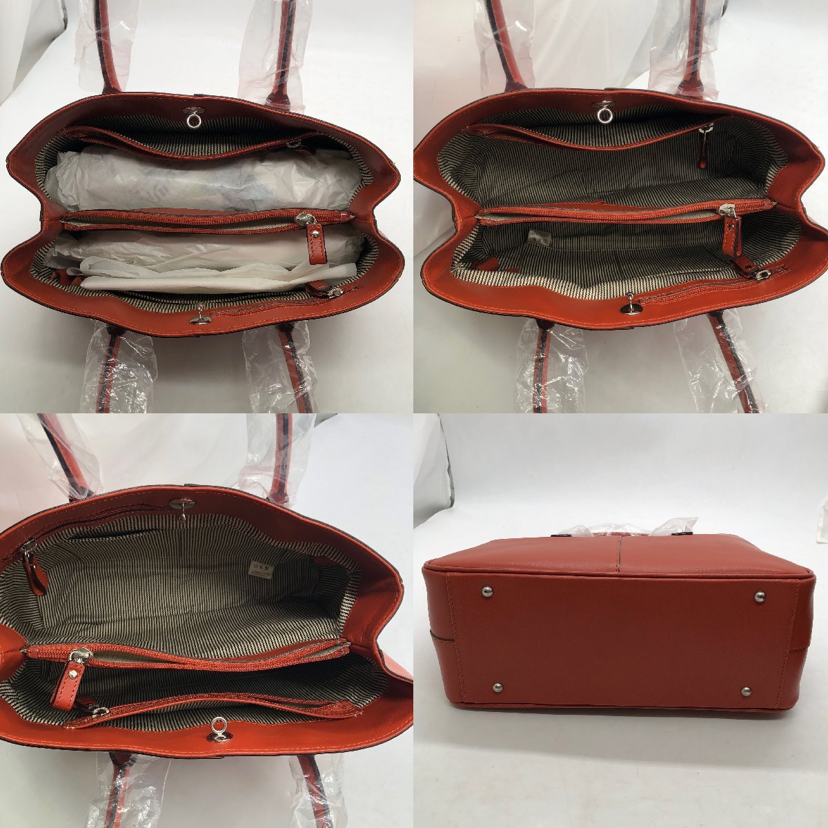 ◎P695【未使用】日本製 牛革 バッグ 自立 通勤 トートバッグ B5 仕切り付き ビジネストートバッグ 軽量 本革 オレンジ (ma)_画像3