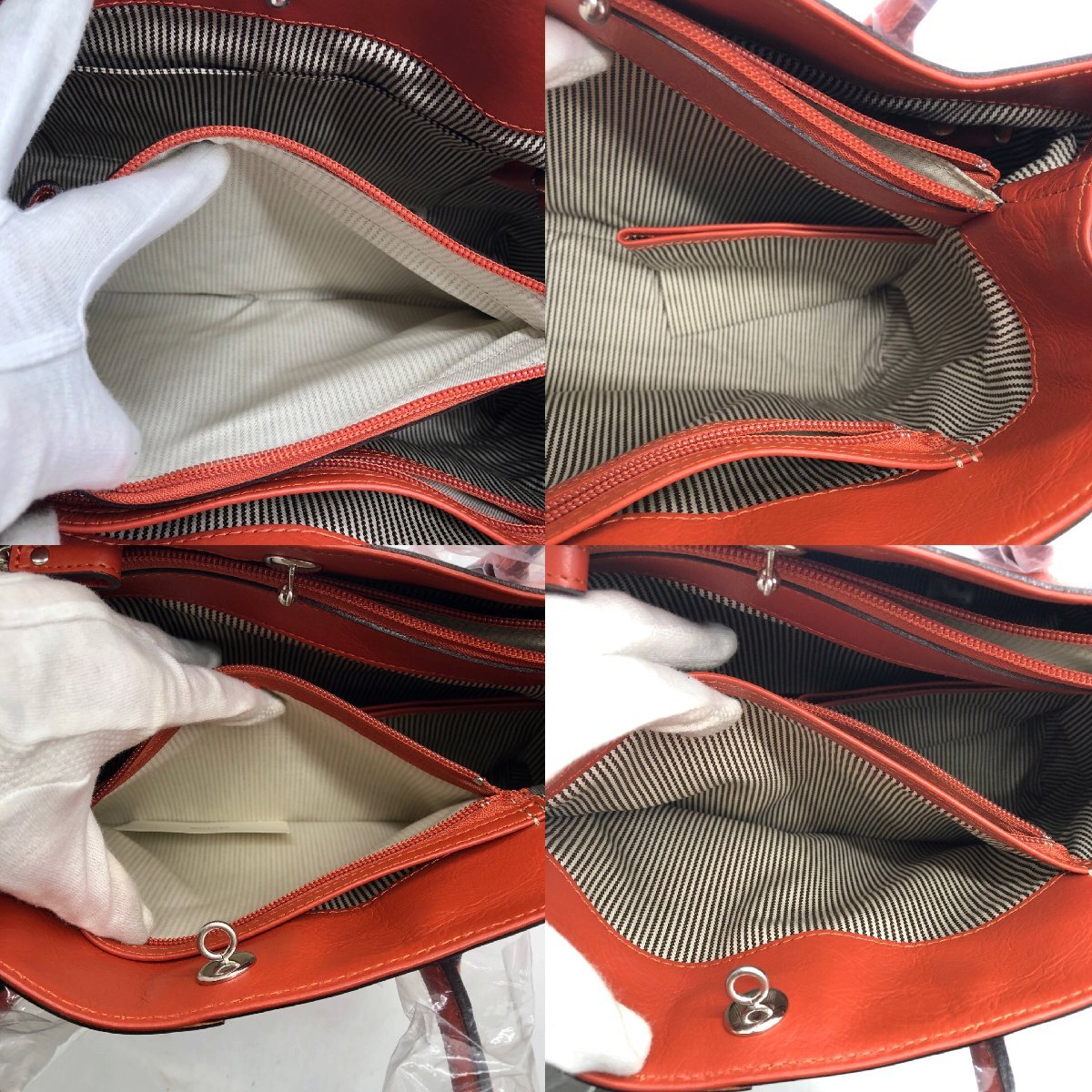 ◎P695【未使用】日本製 牛革 バッグ 自立 通勤 トートバッグ B5 仕切り付き ビジネストートバッグ 軽量 本革 オレンジ (ma)_画像4