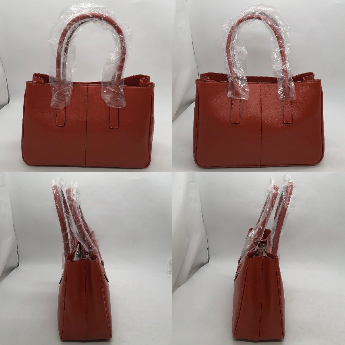 ◎P695【未使用】日本製 牛革 バッグ 自立 通勤 トートバッグ B5 仕切り付き ビジネストートバッグ 軽量 本革 オレンジ (ma)_画像2
