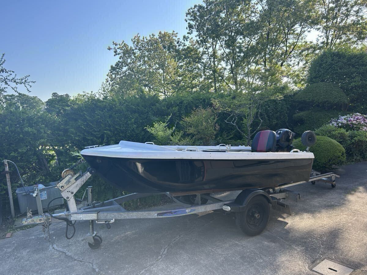 2馬力最大免許不要艇11フィートボートトレーラーセット　セット内容　2馬力エンジン　11フィートボート　　検付き軽トレーラー　など_画像1