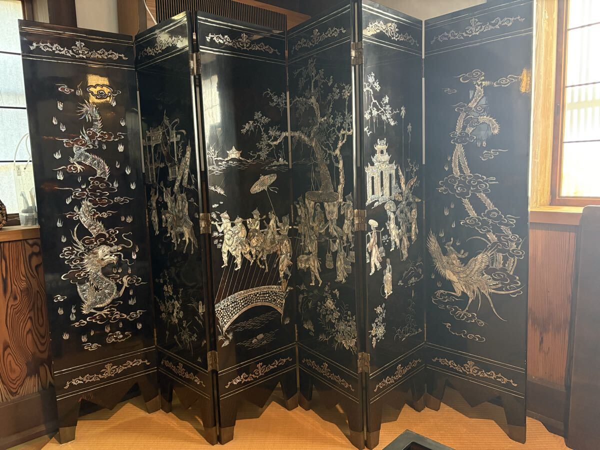 [20 год перед тем 30 десять тысяч . покупка * двусторонний ] разделительный экран ширма ширина 234 высота 159.5cm искусство антиквариат retro изобразительное искусство японский стиль старый дом в японском стиле China Корея Азия перегородка перламутр .( внутри 3