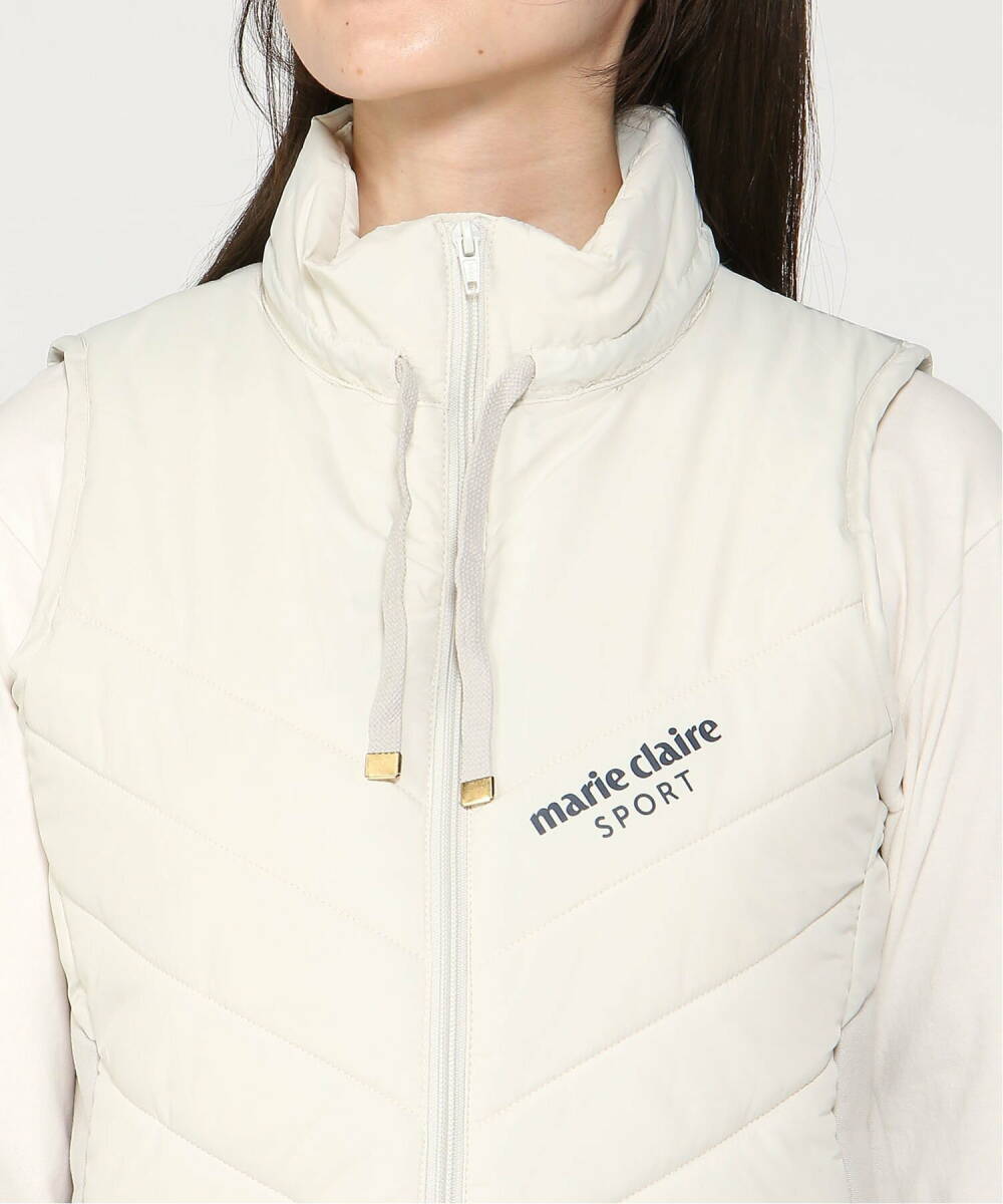 【Mサイズ】新品 マリクレールスポール ゴルフ 素材切替スタンドネック中綿ロングベスト チュニック丈 白 レディース ゴルフウェア_画像4