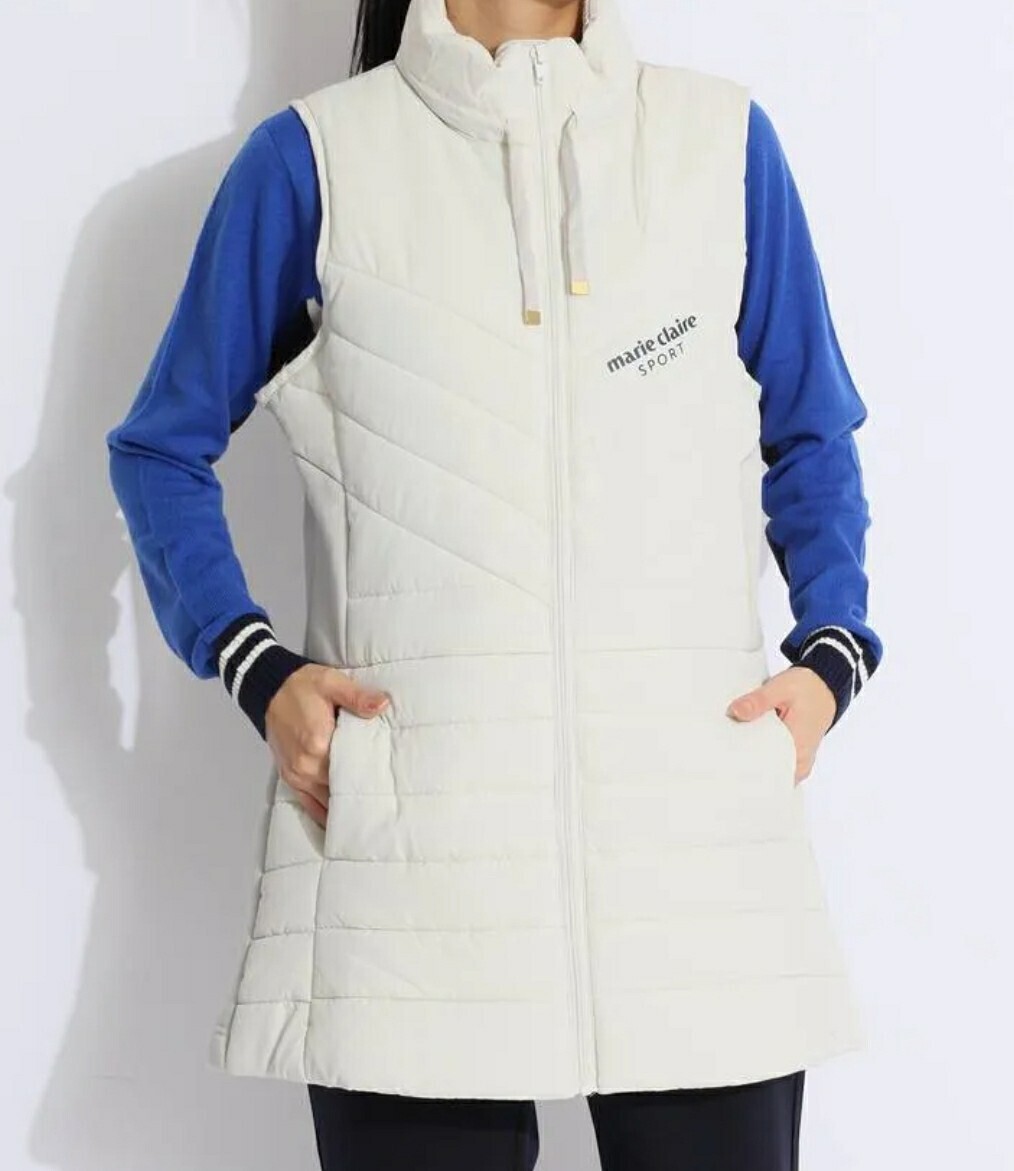 【Lサイズ】新品 マリクレールスポール ゴルフ 素材切替スタンドネック中綿ロングベスト チュニック丈 白 レディース ゴルフウェア_画像5