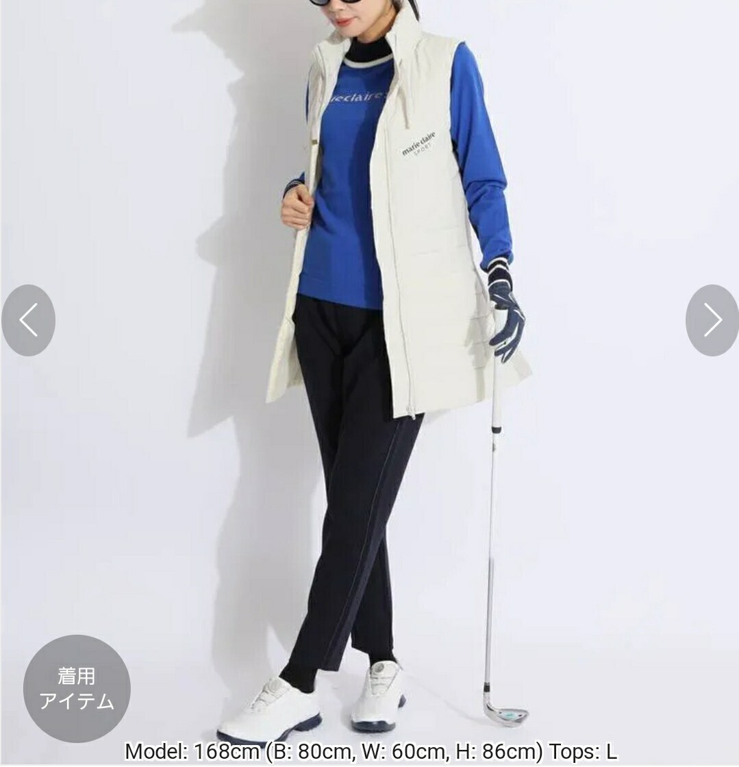 【Lサイズ】新品 マリクレールスポール ゴルフ 素材切替スタンドネック中綿ロングベスト チュニック丈 白 レディース ゴルフウェア_画像6