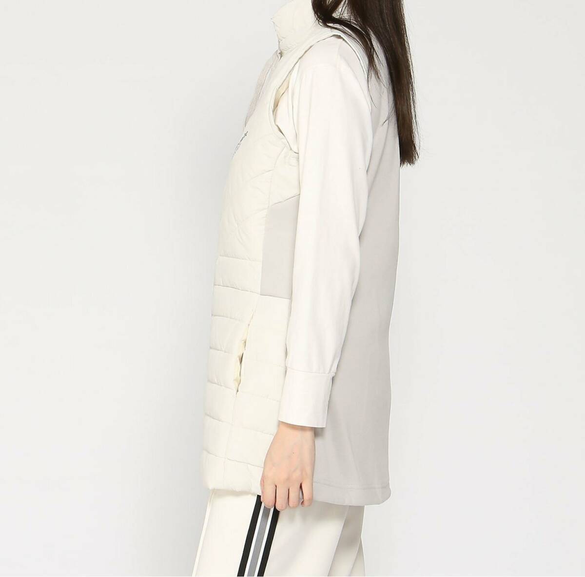 【Lサイズ】新品 マリクレールスポール ゴルフ 素材切替スタンドネック中綿ロングベスト チュニック丈 白 レディース ゴルフウェア_画像2